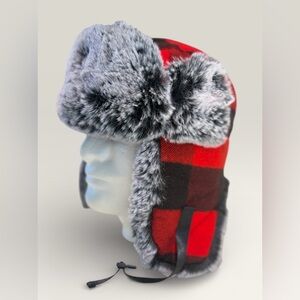 Red and Black Plaid Trapper Hat